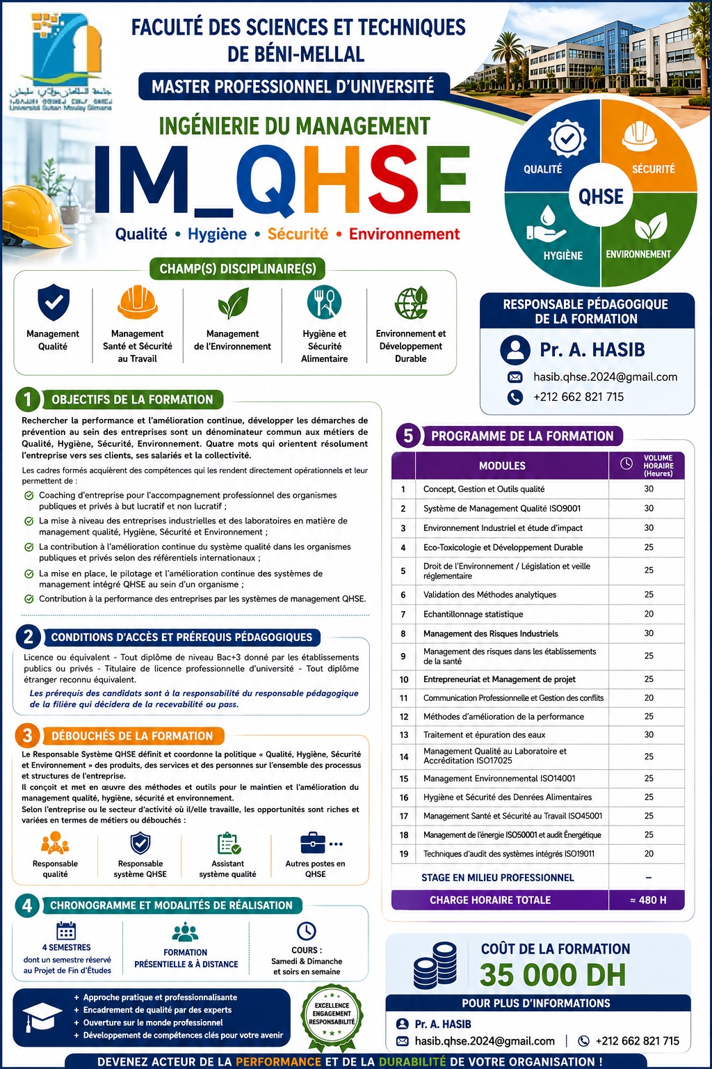 Master Professionnel d’Université: Ingénierie du Management Qualité, Hygiène, Sécurité et Environnement IM-QHSE